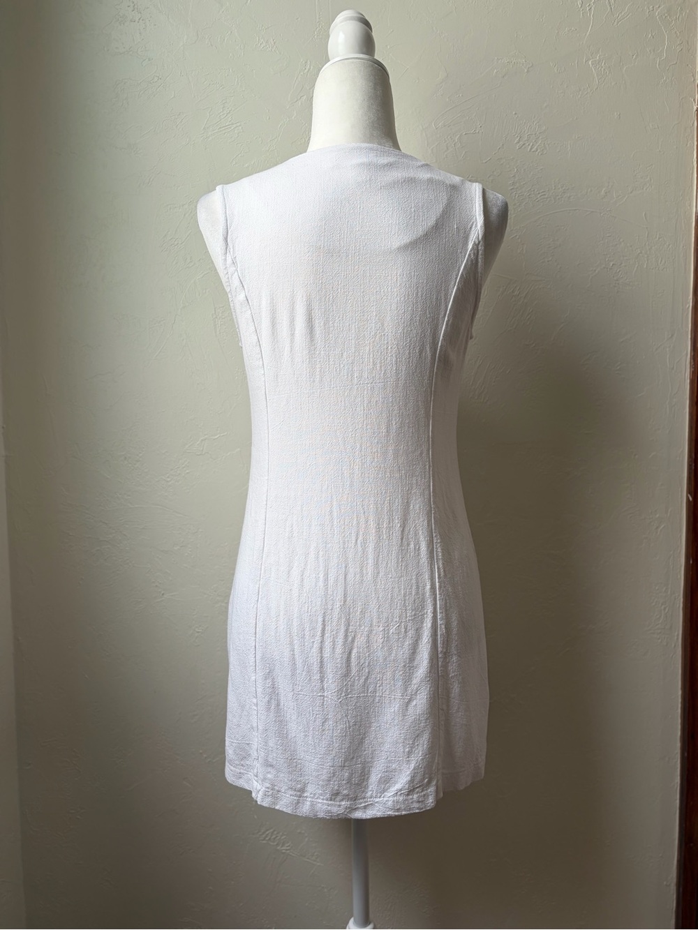 Monteau Los Angeles White Linen Blend Button Front Mini Dress Small - Picture 8 of 9